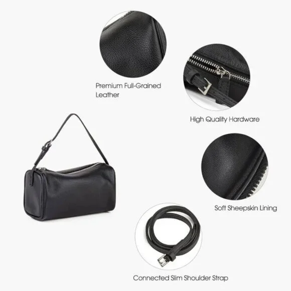 🆕Women Black Premium Full Grained Leather Crossbody Adjustable Strap Bag
